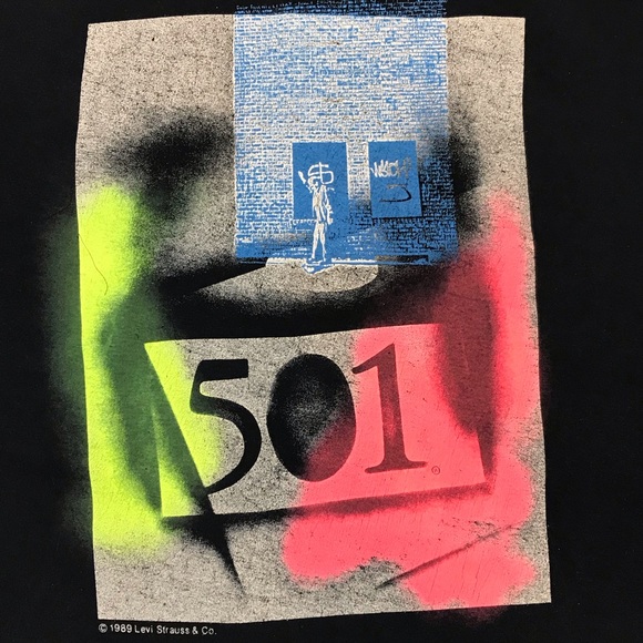 Street T Men’s Vintage 1989 Graffiti Graphic Levi’s Strauss 501 Black T-Shirt L - Picture 2 of 8